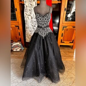 Elegant Black Beaded Ball Gown Dress
